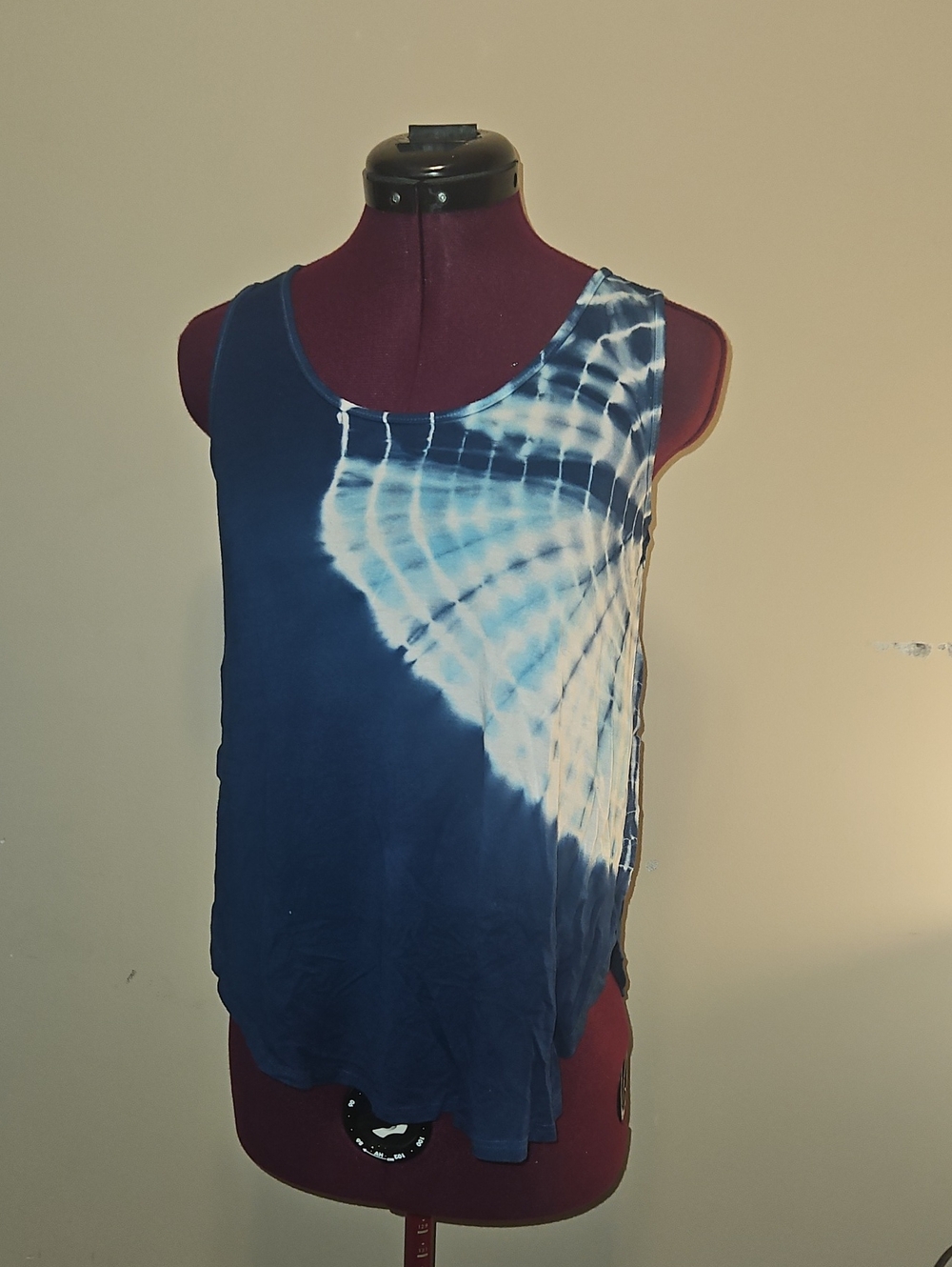 Blue and White Tie-Dye Scoop Neck Tank